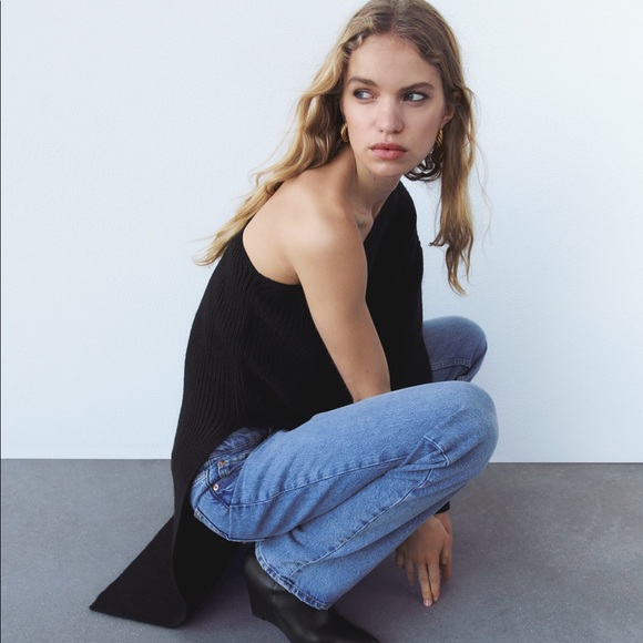 {Zara} Asymmetric Sleeve Knit Tunic Dress - Picture 5 of 13